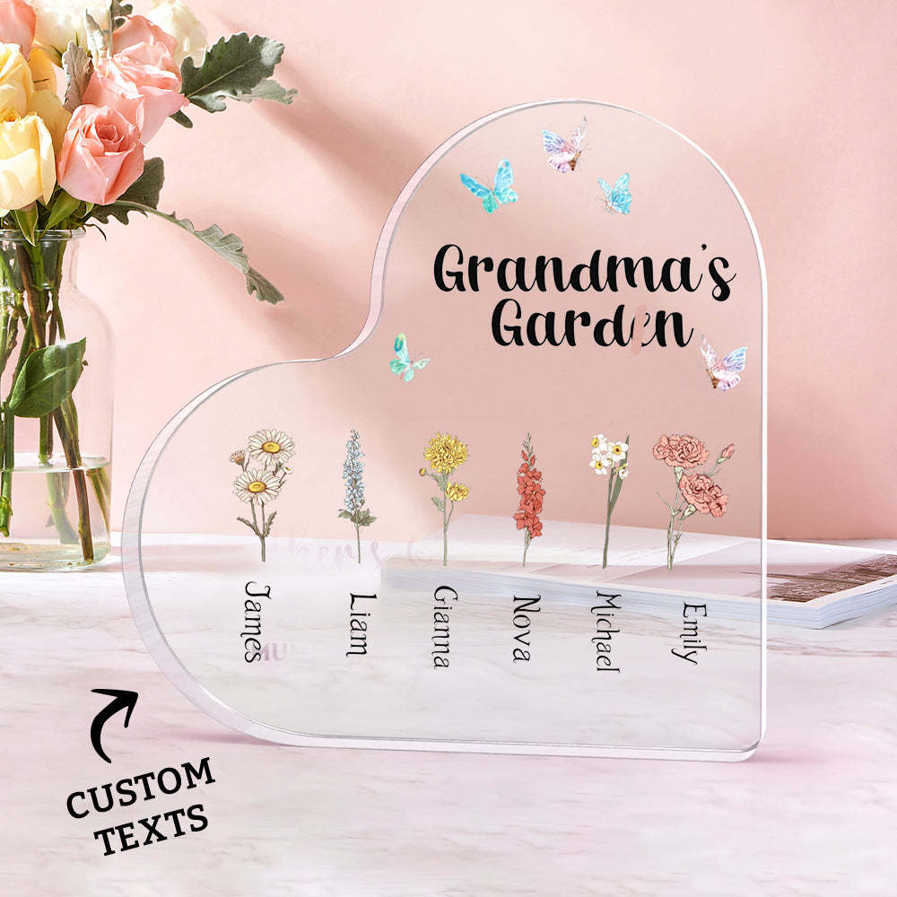 Custom Heart Shaped Acrylic Signs 1-6 Personalized Names Grandma's Garden Mother's Day Gift -  - myphotowallet