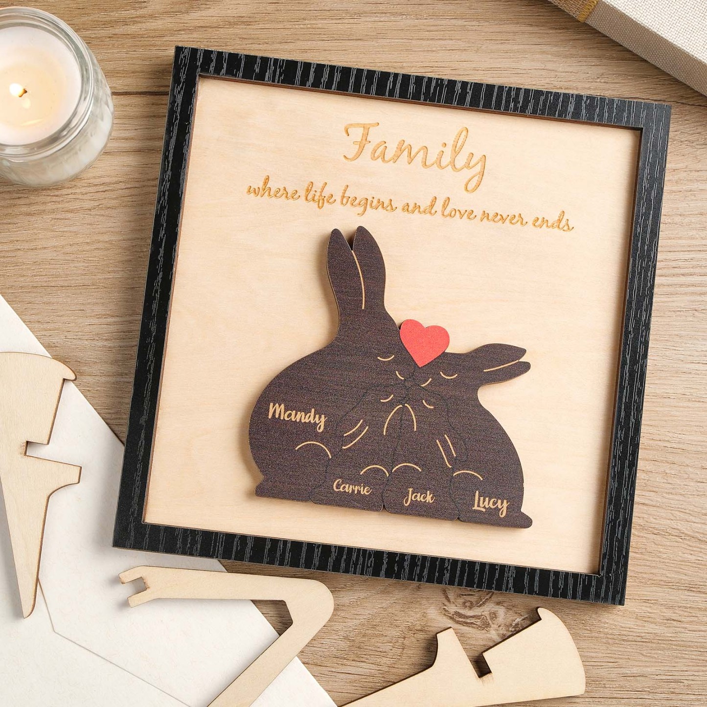Custom Name Rabbit Family Puzzle Wooden Frame Personalized Wooden Home Decorations Motther's Day Gift - NameNecklace - myphotowallet