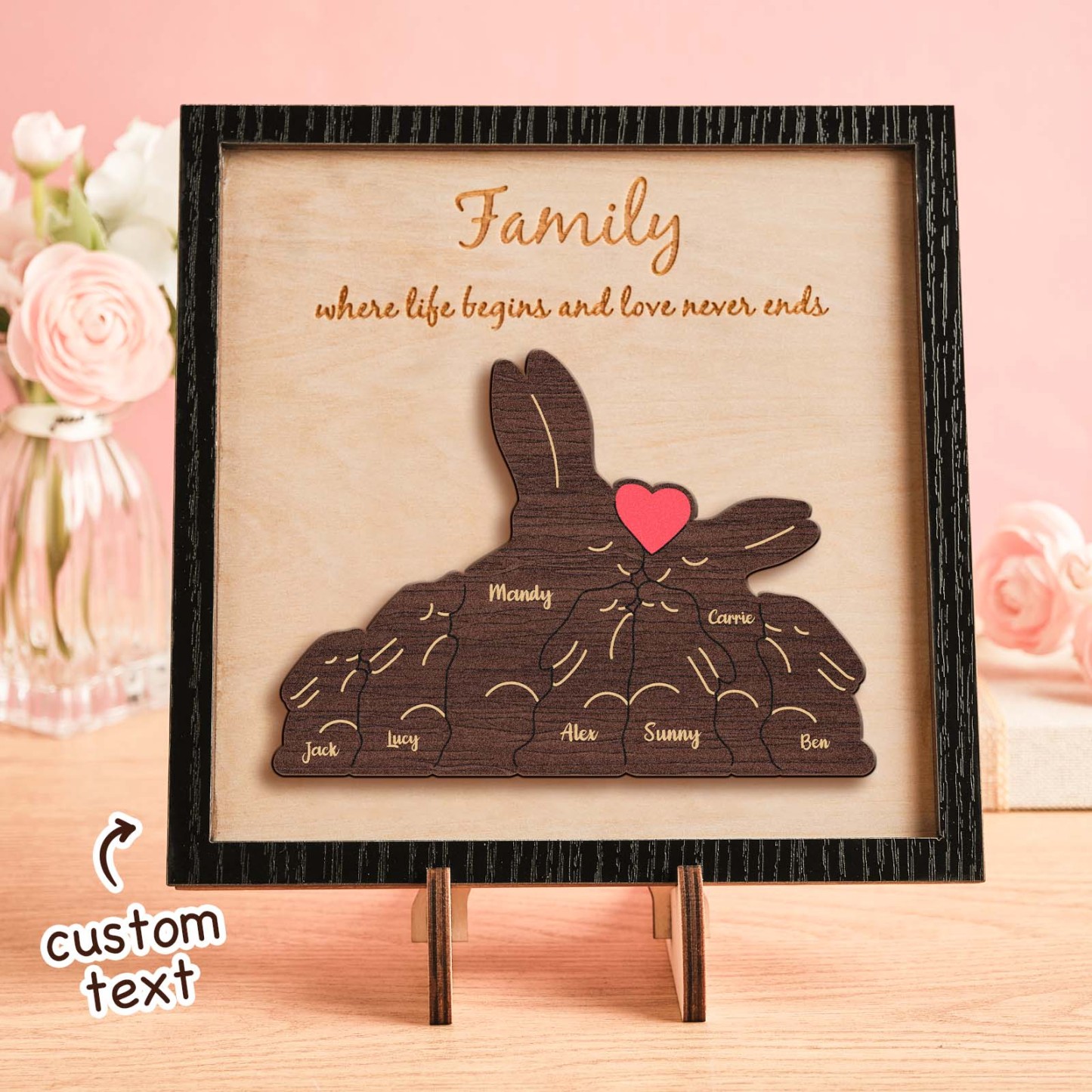 Custom Name Rabbit Family Puzzle Wooden Frame Personalized Wooden Home Decorations Motther's Day Gift - NameNecklace - myphotowallet