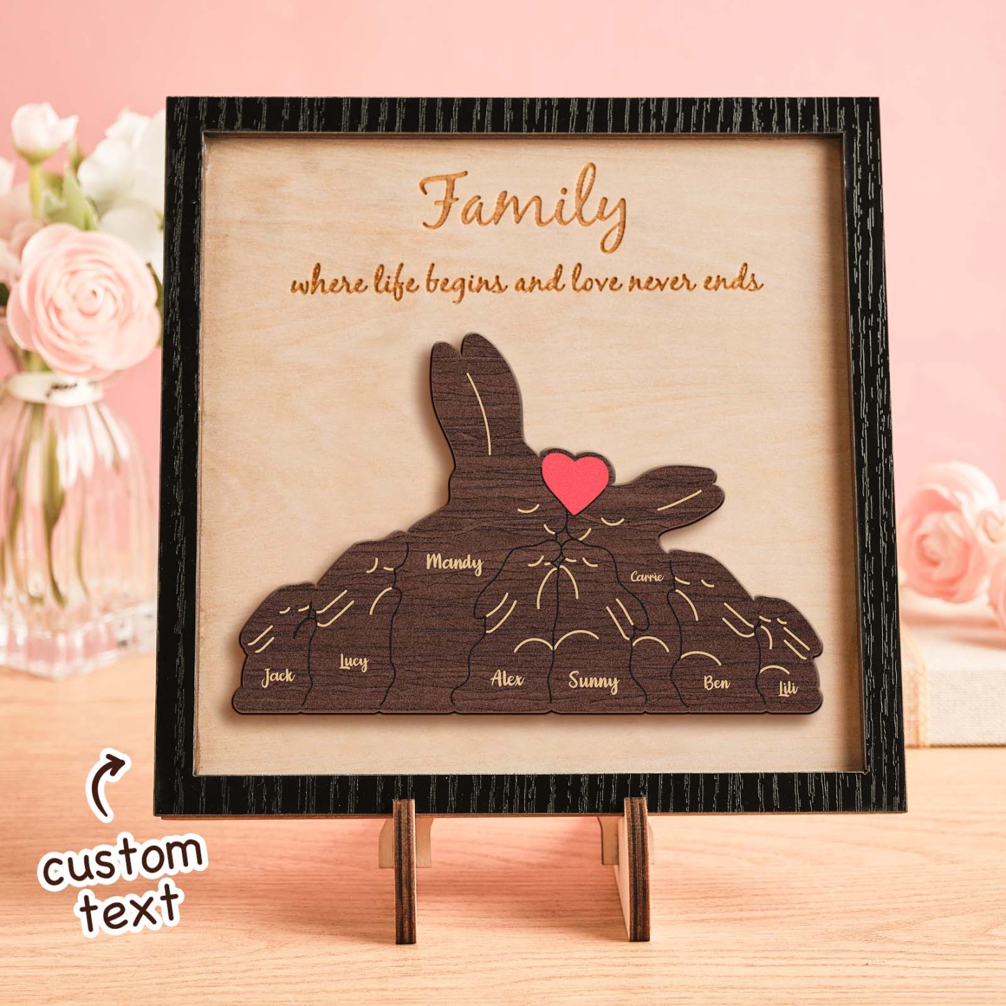 Custom Name Rabbit Family Puzzle Wooden Frame Personalized Wooden Home Decorations Motther's Day Gift - NameNecklace - myphotowallet
