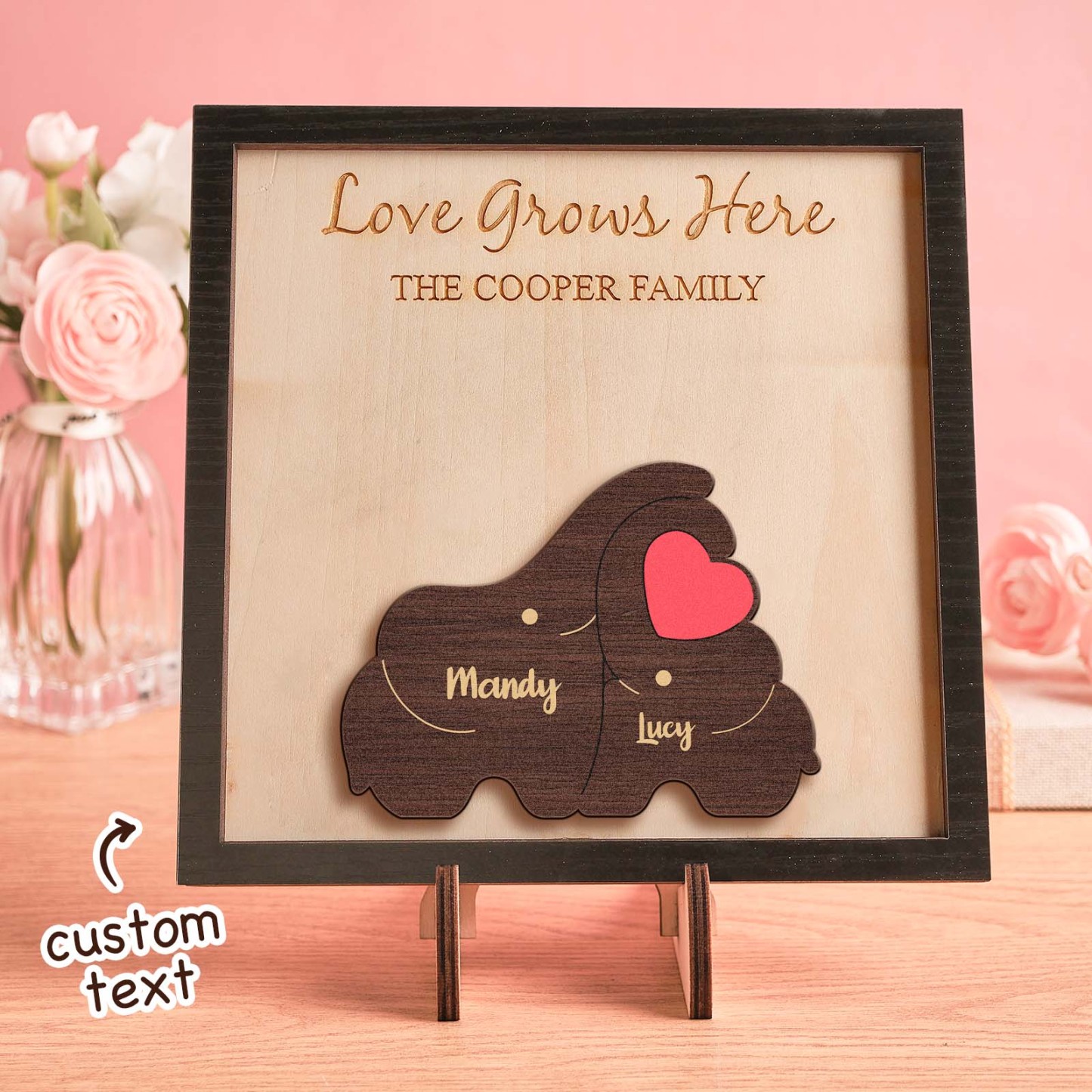 Mother's Day Gifts Custom Name Elephant Family Puzzle Wooden Frame Per