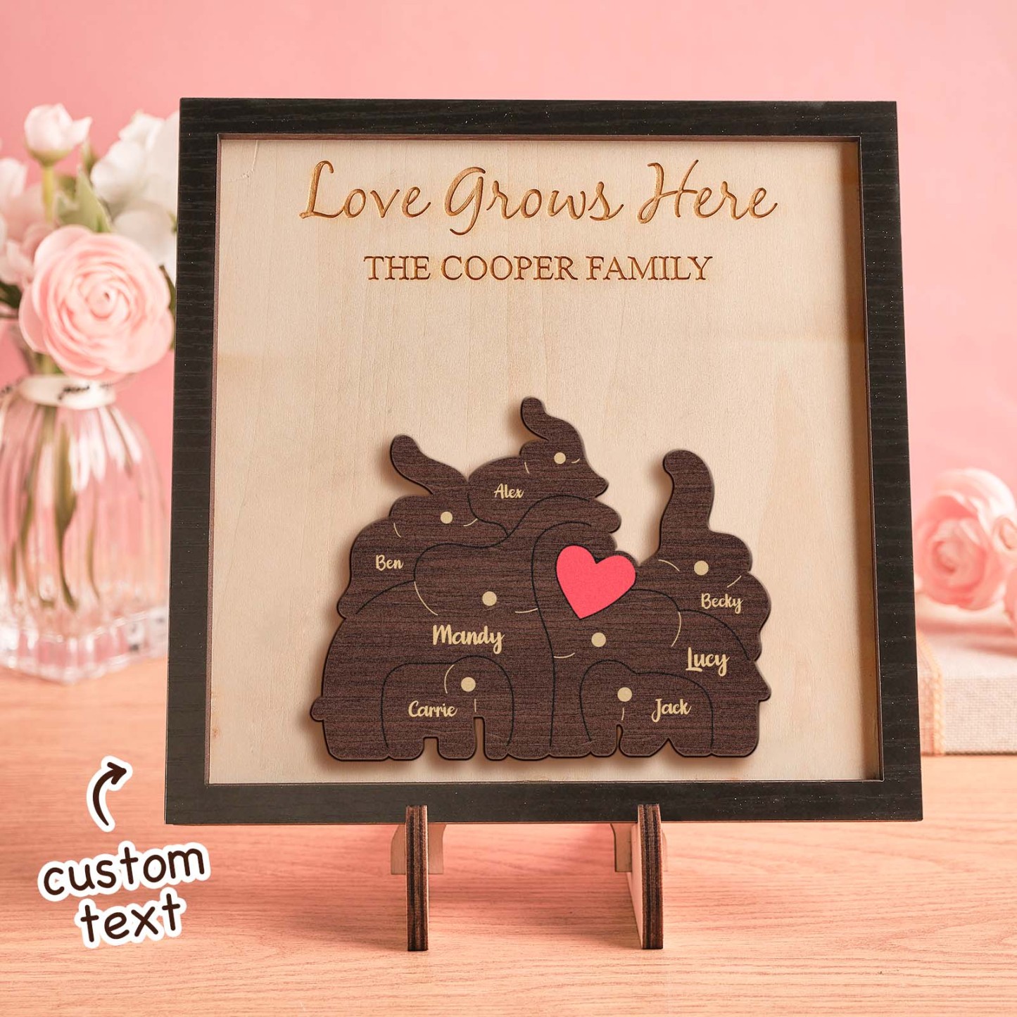Custom Name Elephant Family Puzzle Wooden Frame Personalized Wooden Home Decorations Motther's Day Gift - NameNecklace - myphotowallet