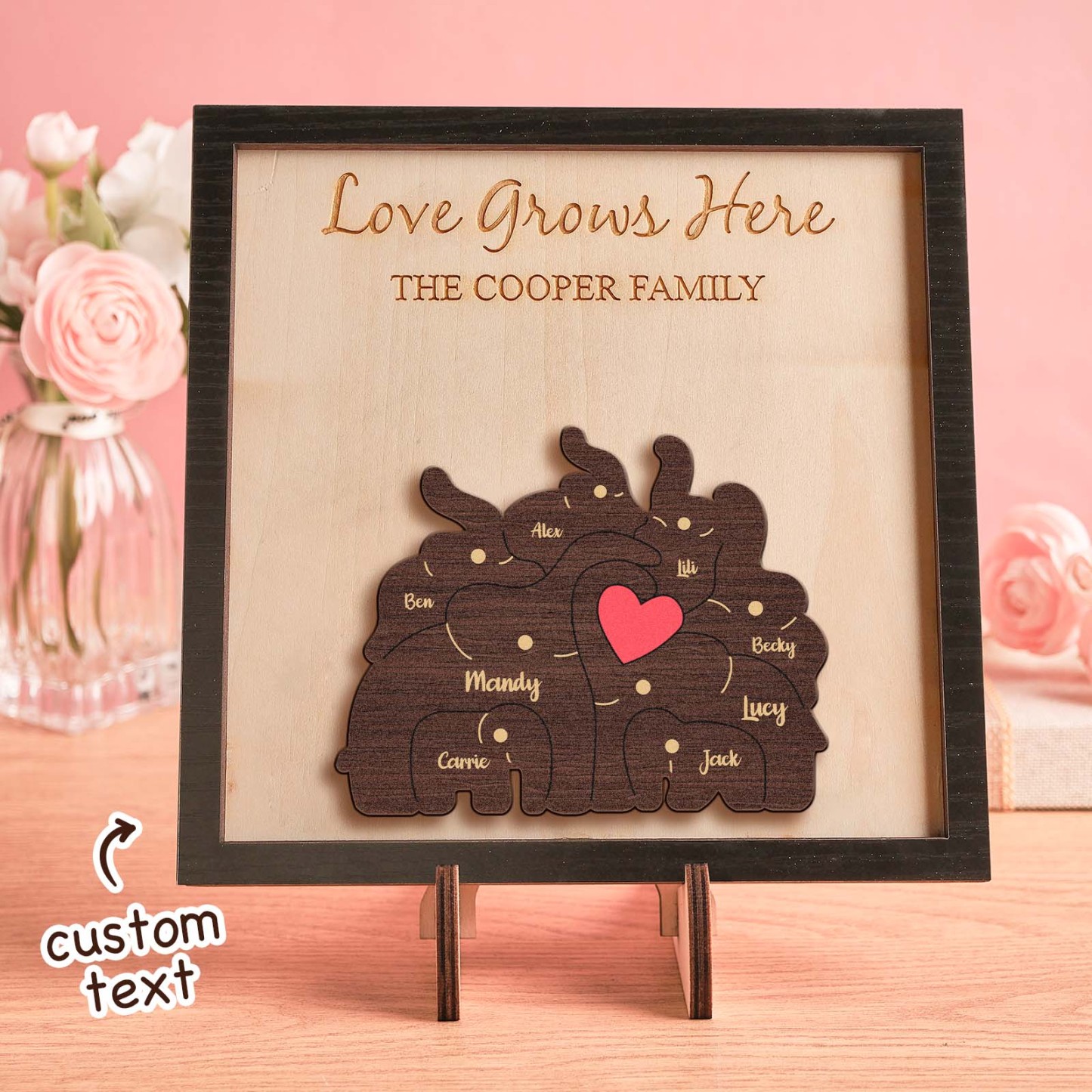 Custom Name Elephant Family Puzzle Wooden Frame Personalized Wooden Home Decorations Motther's Day Gift - NameNecklace - myphotowallet