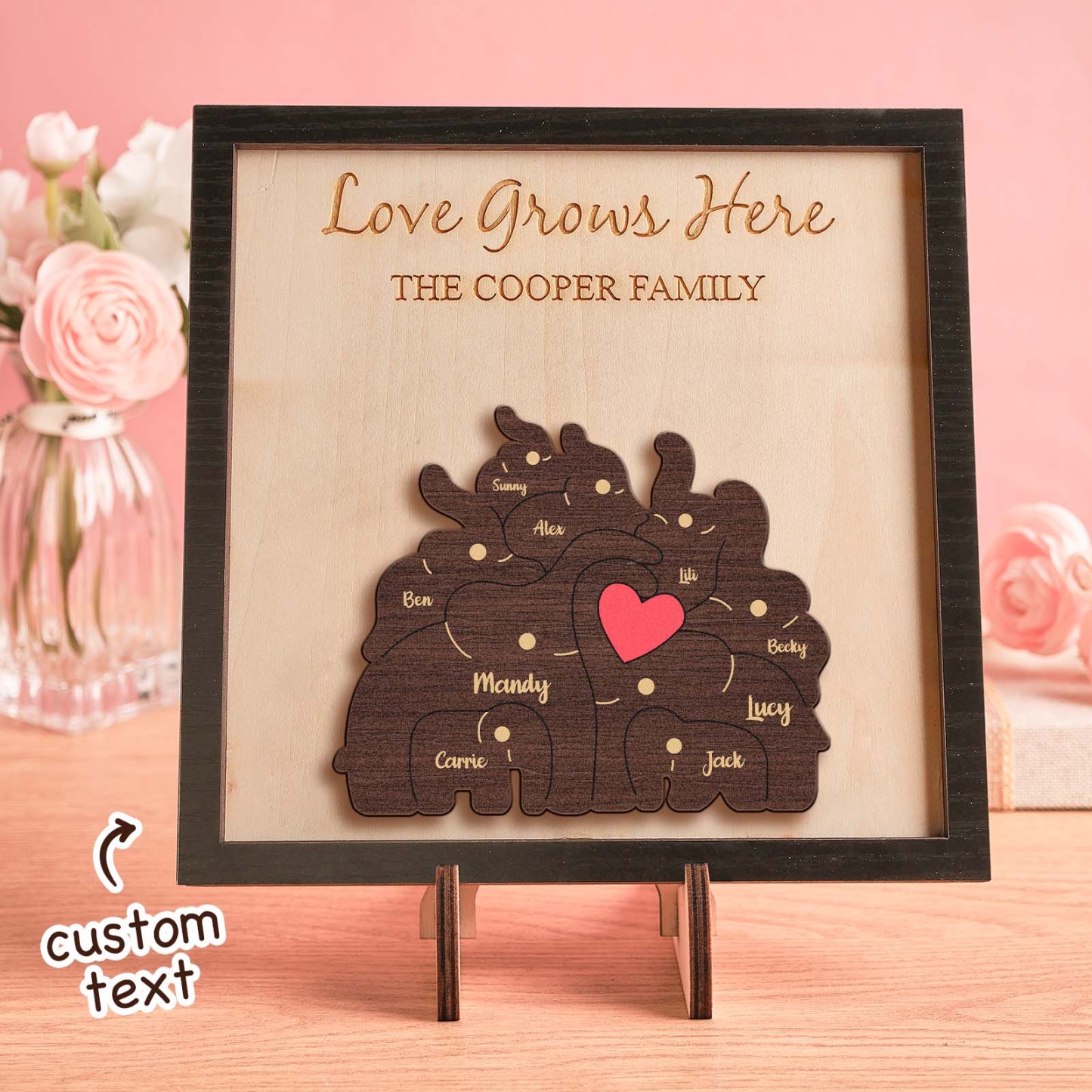 Custom Name Elephant Family Puzzle Wooden Frame Personalized Wooden Home Decorations Motther's Day Gift - NameNecklace - myphotowallet