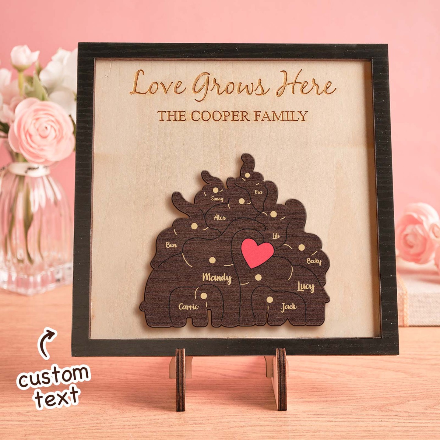 Custom Name Elephant Family Puzzle Wooden Frame Personalized Wooden Home Decorations Motther's Day Gift - NameNecklace - myphotowallet