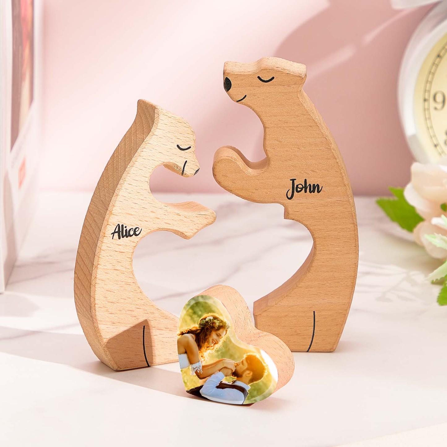 Personalized Bear Couple Wooden Art Puzzle with Names and Photos Gift for Couple - NameNecklace - myphotowallet