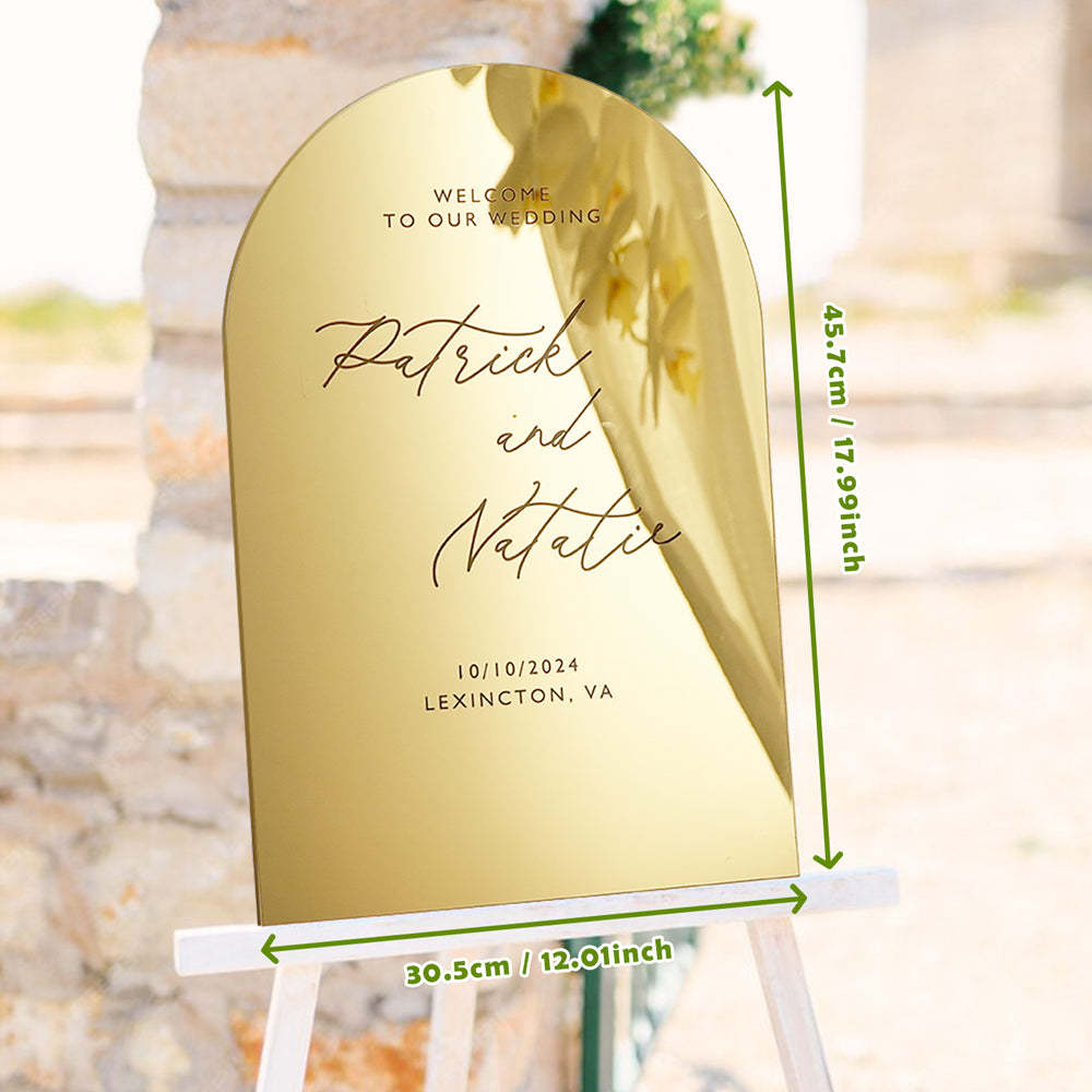 Personalized Arched Wedding Sign Gold Mirror Welcome Sign Gift for Wedding -