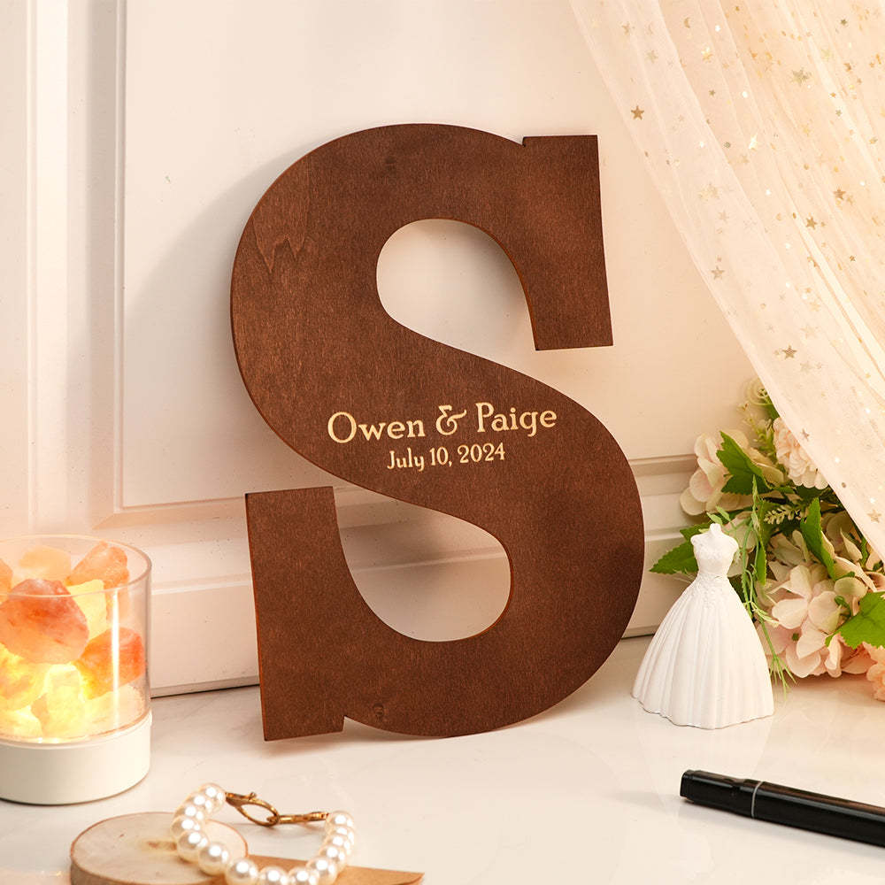 Personalized Brown Wooden Name Sign Custom Letter Guest Book Wedding Guest Book -