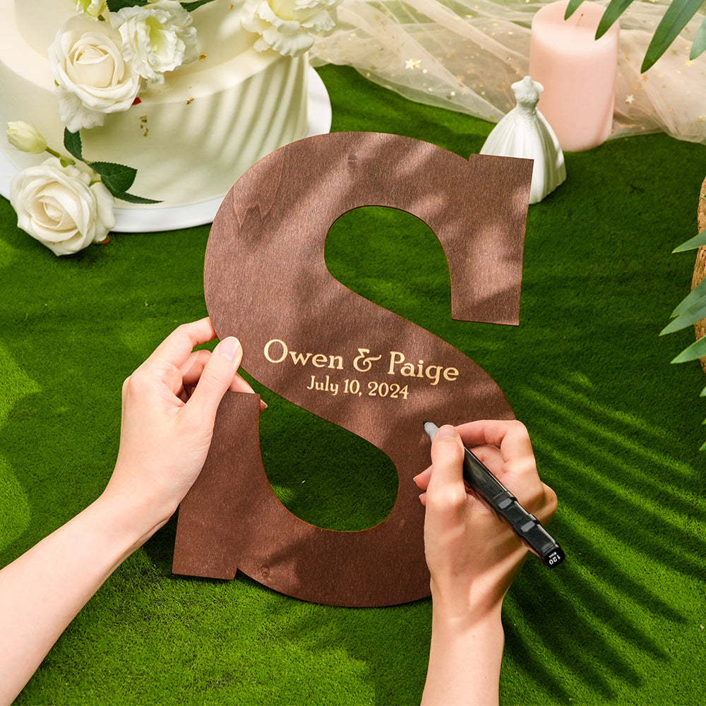 Personalized Brown Wooden Name Sign Custom Letter Guest Book Wedding Guest Book -