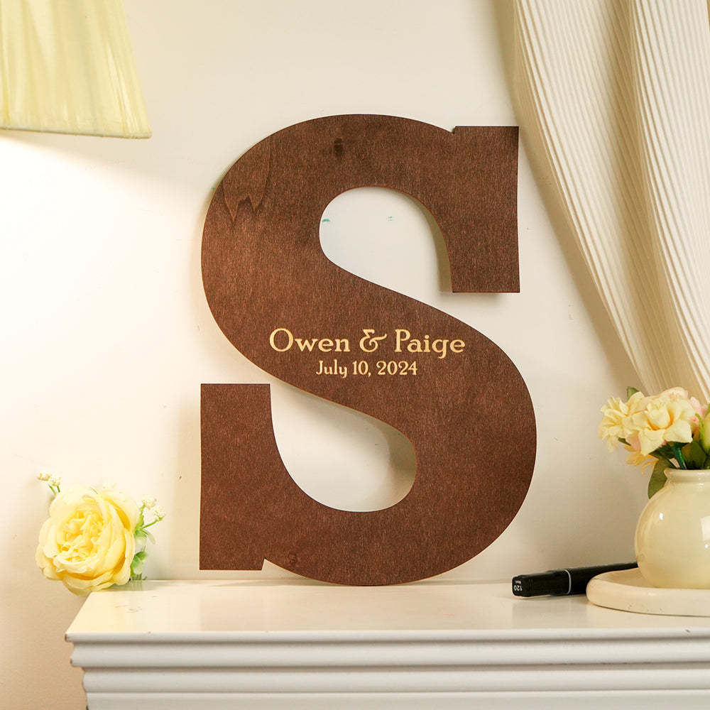 Personalized Brown Wooden Name Sign Custom Letter Guest Book Wedding Guest Book -