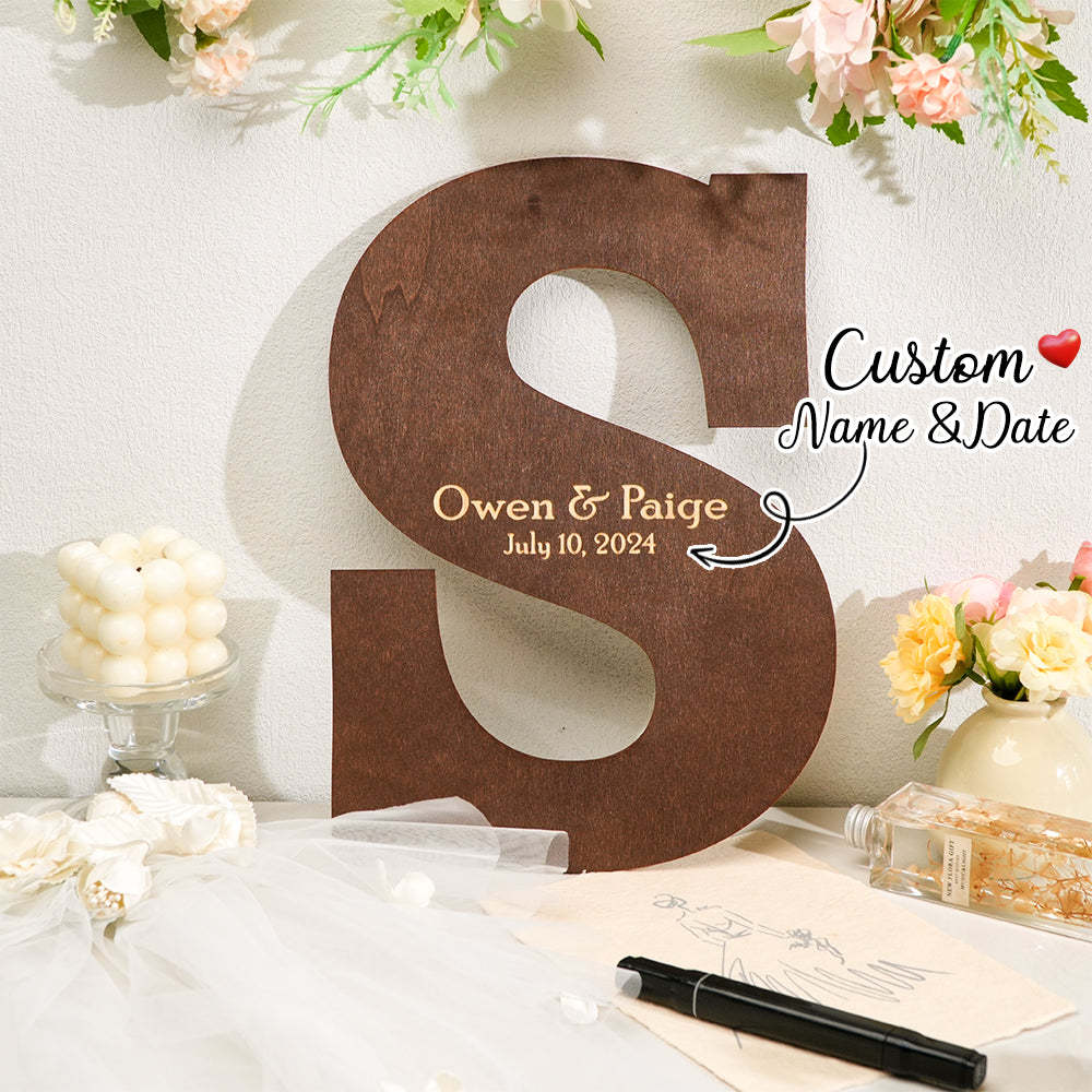 Personalized Brown Wooden Name Sign Custom Letter Guest Book Wedding Guest Book -