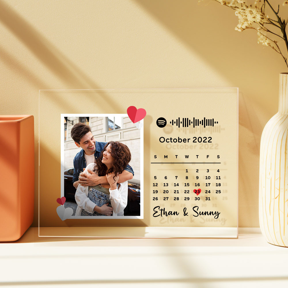 Custom Love Photo Calendar Plaque Acrylic Spotify Song Decor Anniversary Gift For Couples