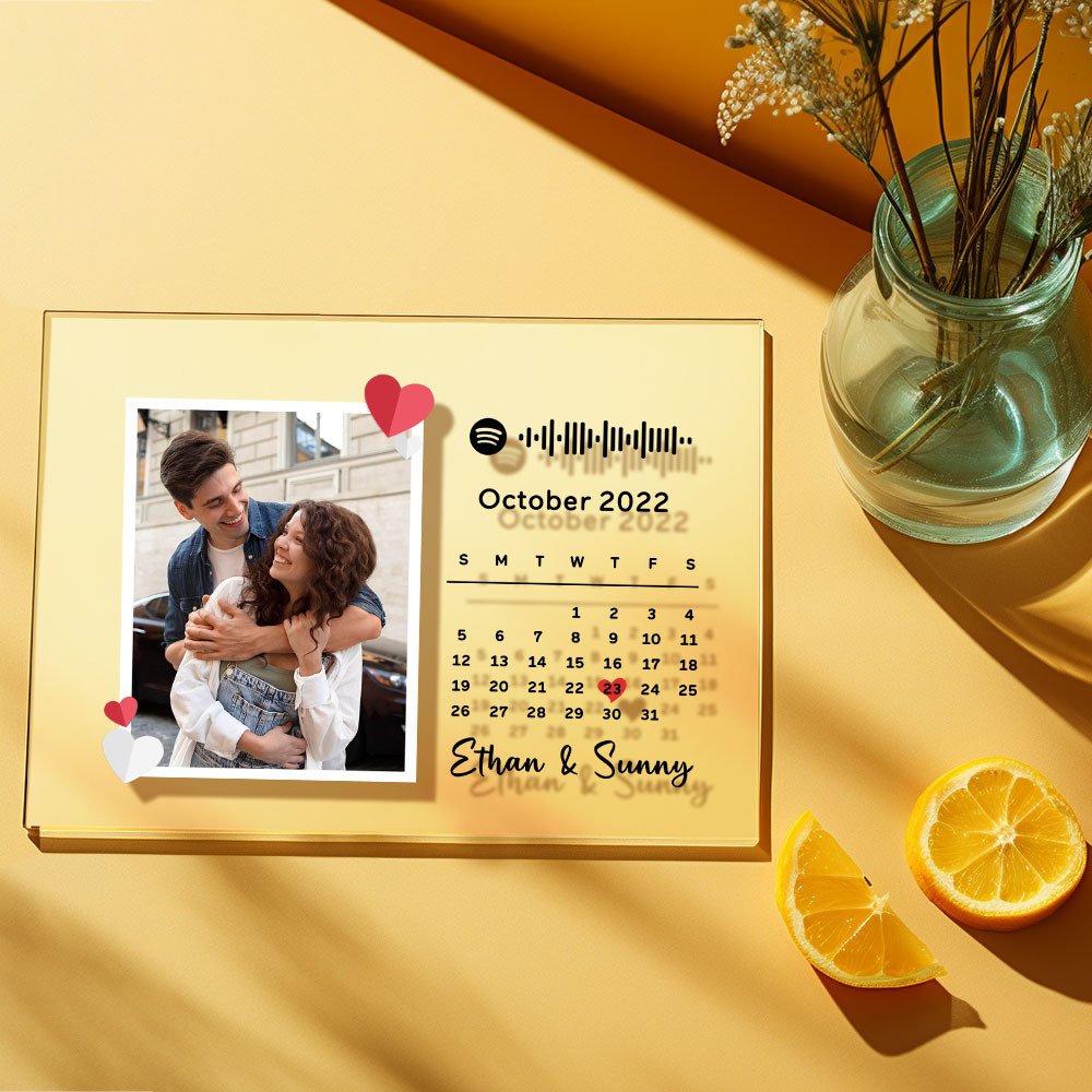 Custom Love Photo Calendar Plaque Acrylic Spotify Song Decor Anniversary Gift For Couples
