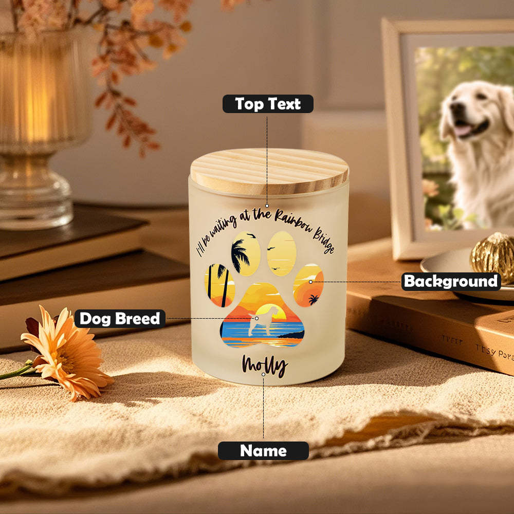 Personalized Dog Silhouette Rainbow Bridge Paw Candle Jar with LED Candle Memorial Gift for Pet Lover -