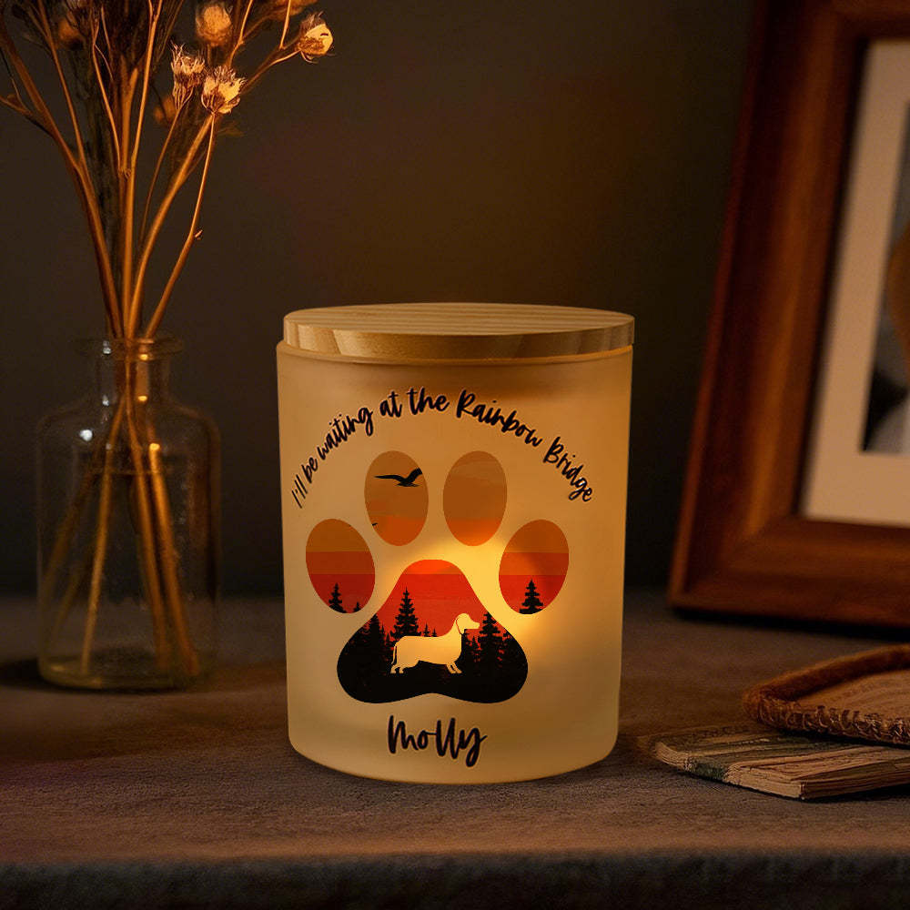 Personalized Dog Silhouette Rainbow Bridge Paw Candle Jar with LED Candle Memorial Gift for Pet Lover -