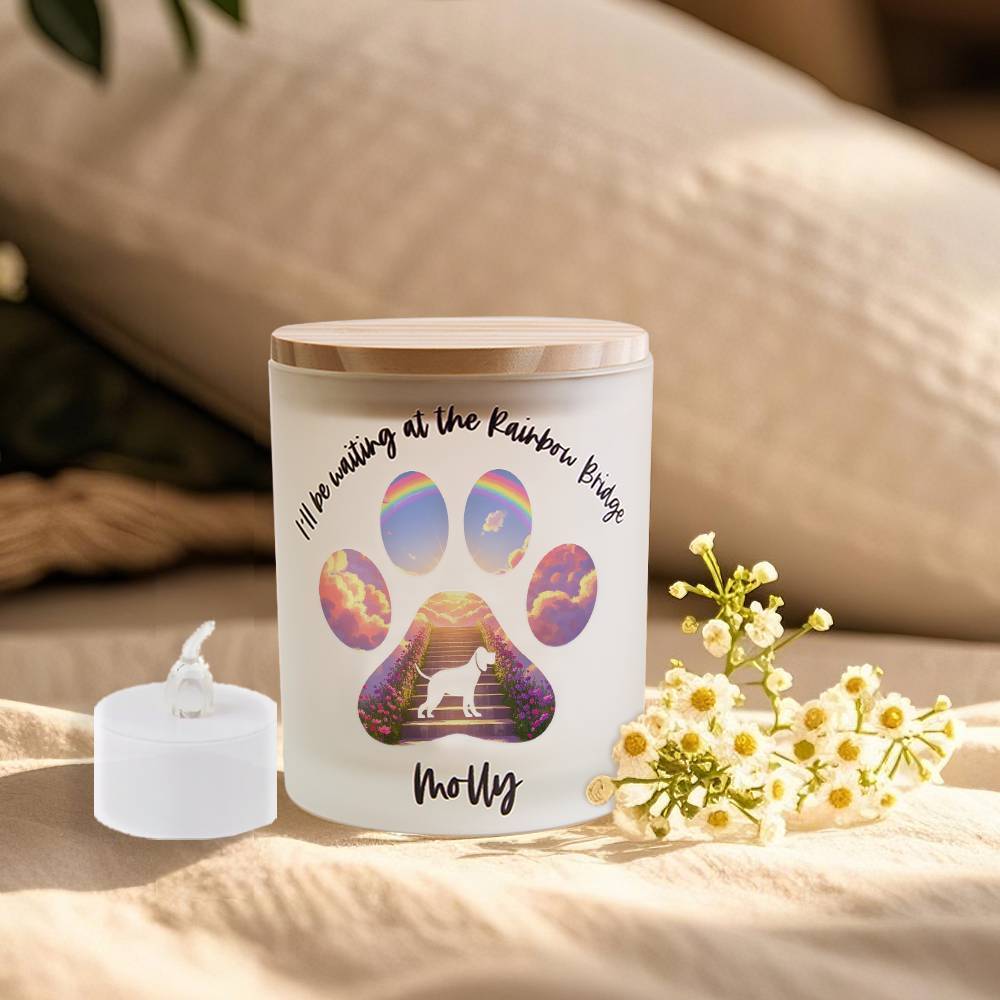 Personalized Dog Silhouette Rainbow Bridge Paw Candle Jar with LED Candle Memorial Gift for Pet Lover -