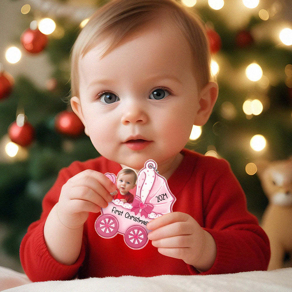 Personalized Baby's Carriage Ornament Photo Christmas Ornament Gift for Baby - Myphotowallet
