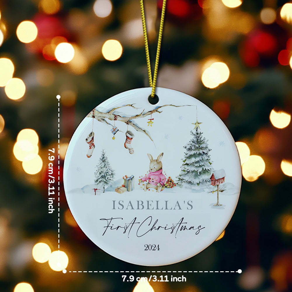 Personalized Rabbit Ceramic Ornament with Name Baby's First Christmas Ornament for New Baby Christmas Gift - Myphotowallet