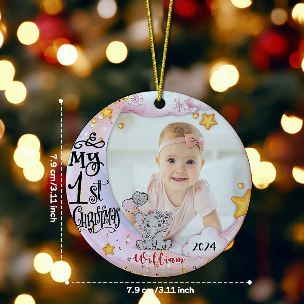 Personalized Baby's First Christmas Ornament Cute Elephant Christmas Ornament Gift for Kid - Myphotowallet
