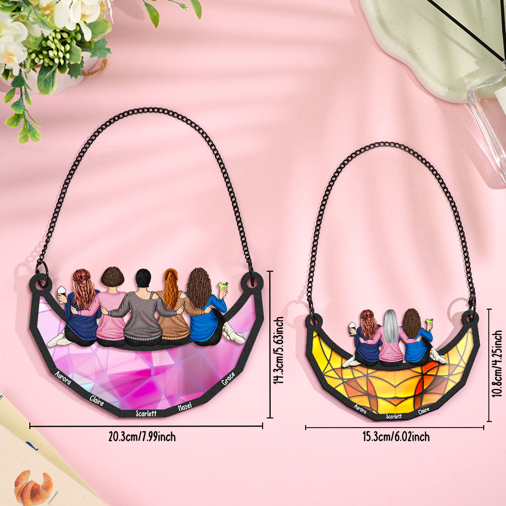 Mother and Daughter Sitting On The Moon - Personalized Window Hanging Suncatcher Ornament