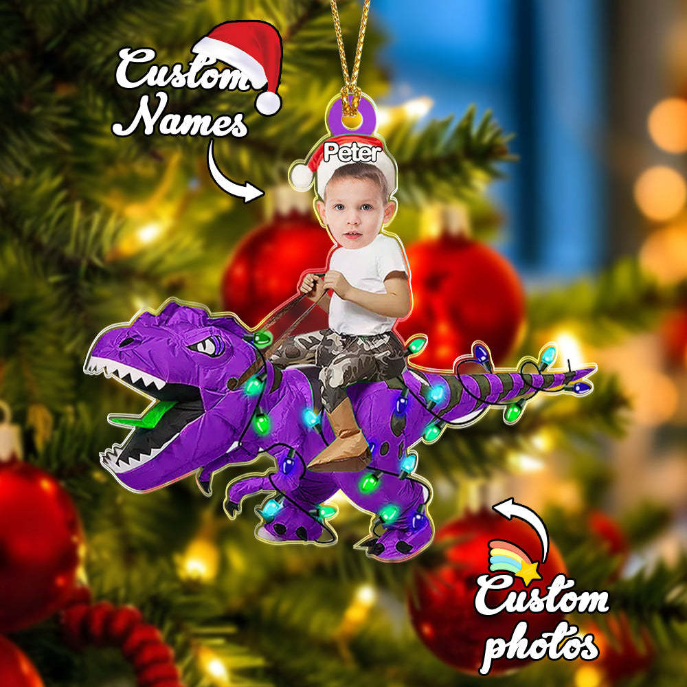 Personalized Cute Kid Rides The Dinosaurus Ornament Christmas Gift for Kids -