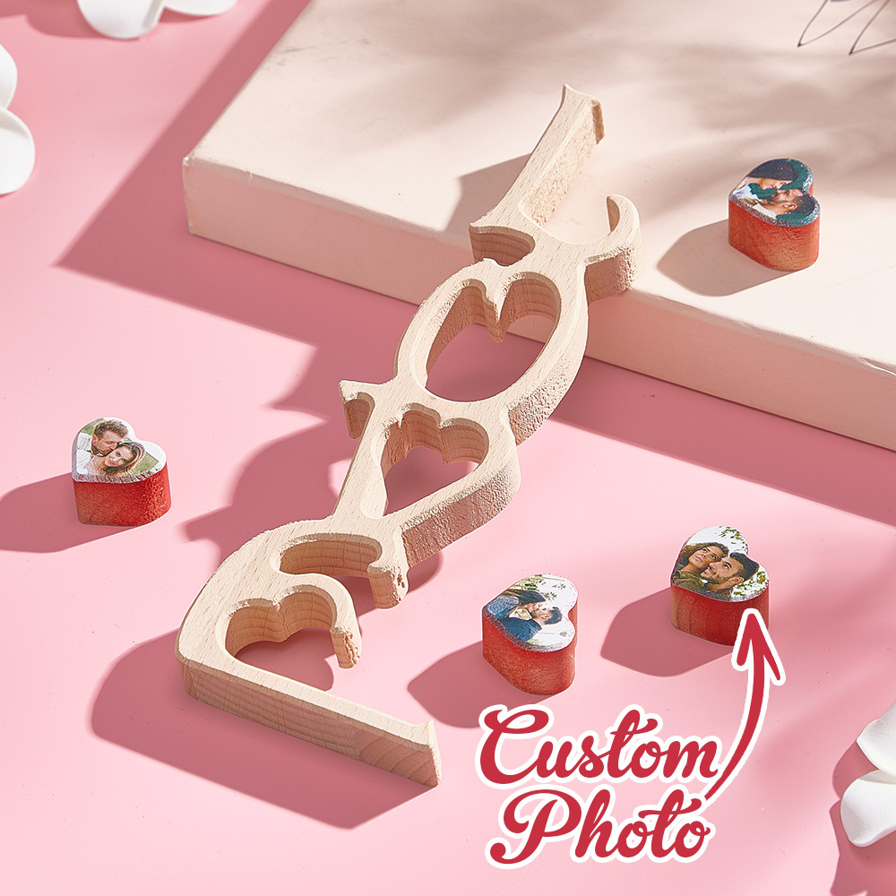 Personalized LOVE Hearts Photo Wooden Decoration Custom Gift for Couples Anniversary Valentine's Day Gifts - myphotowallet