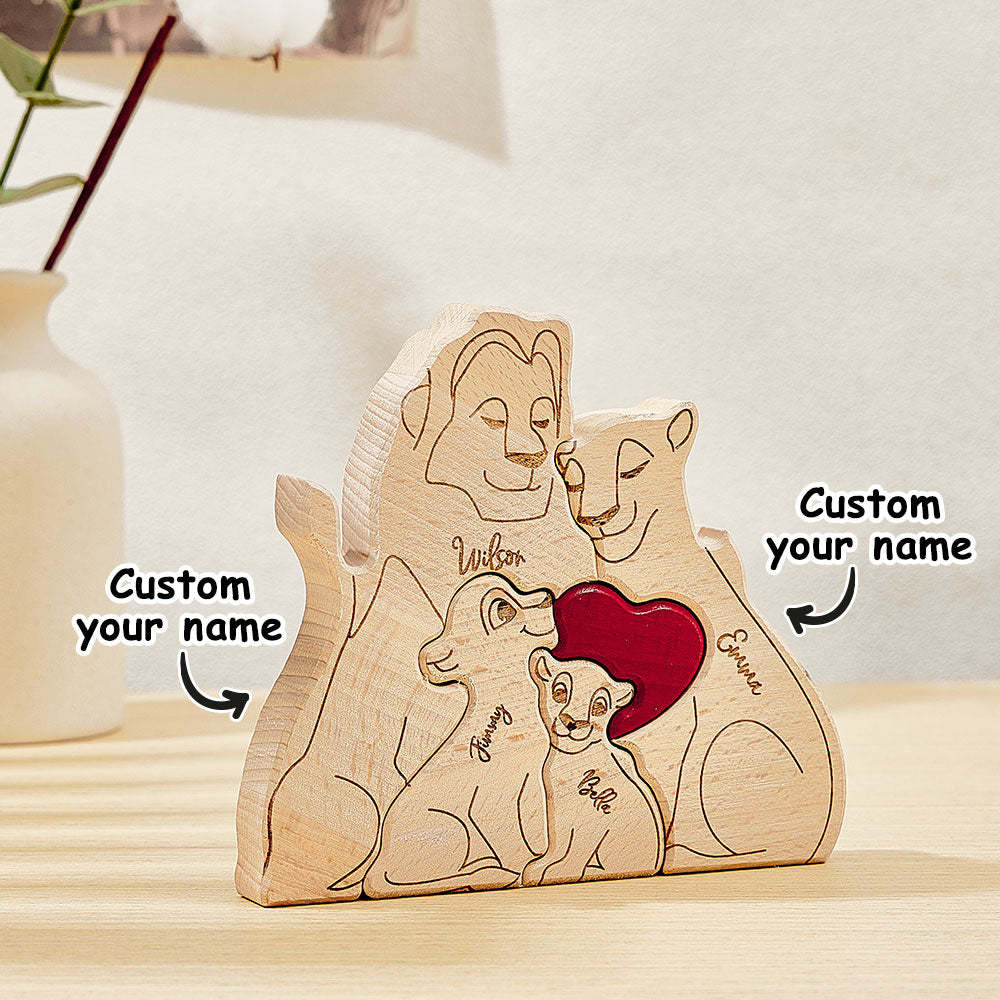 Personalized Wooden Lion Puzzle Custom Lion Family Names Puzzle Home Decor Gifts - NameNecklace - myphotowallet