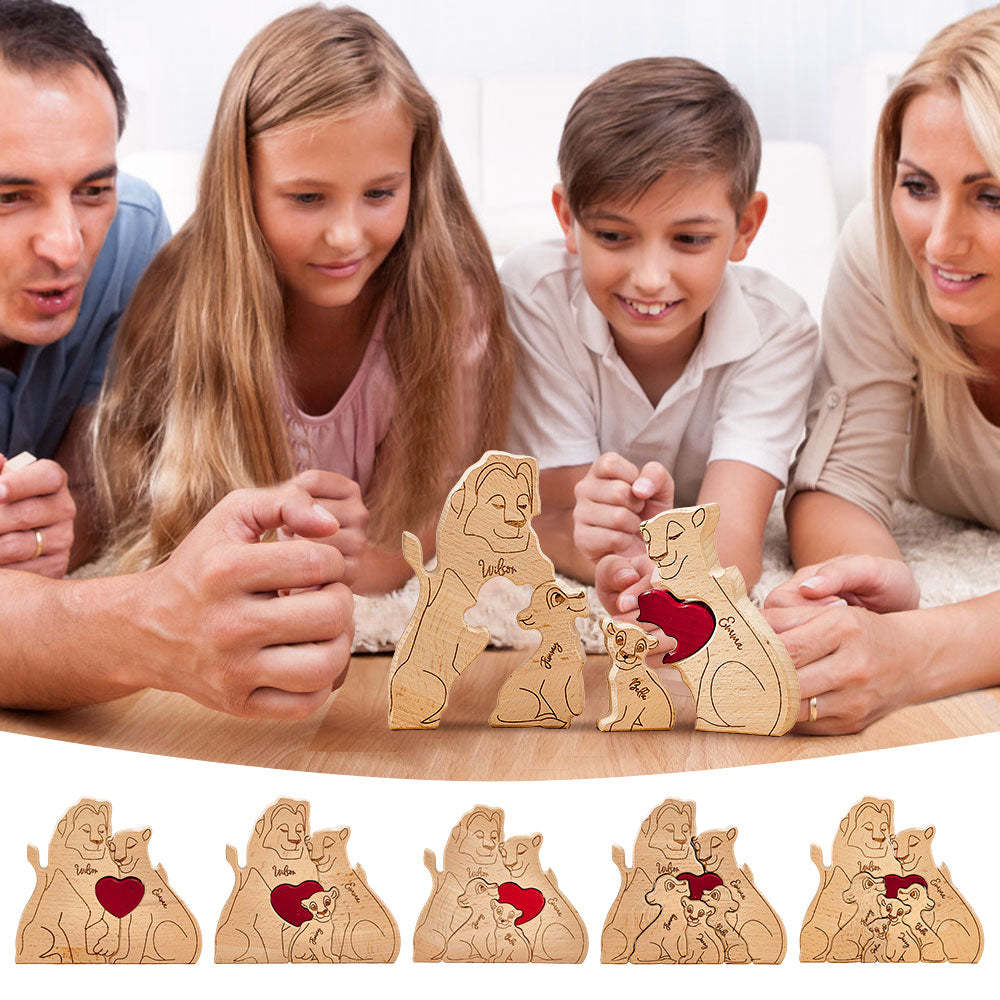 Personalized Wooden Lion Puzzle Custom Lion Family Names Puzzle Home Decor Gifts - NameNecklace - myphotowallet