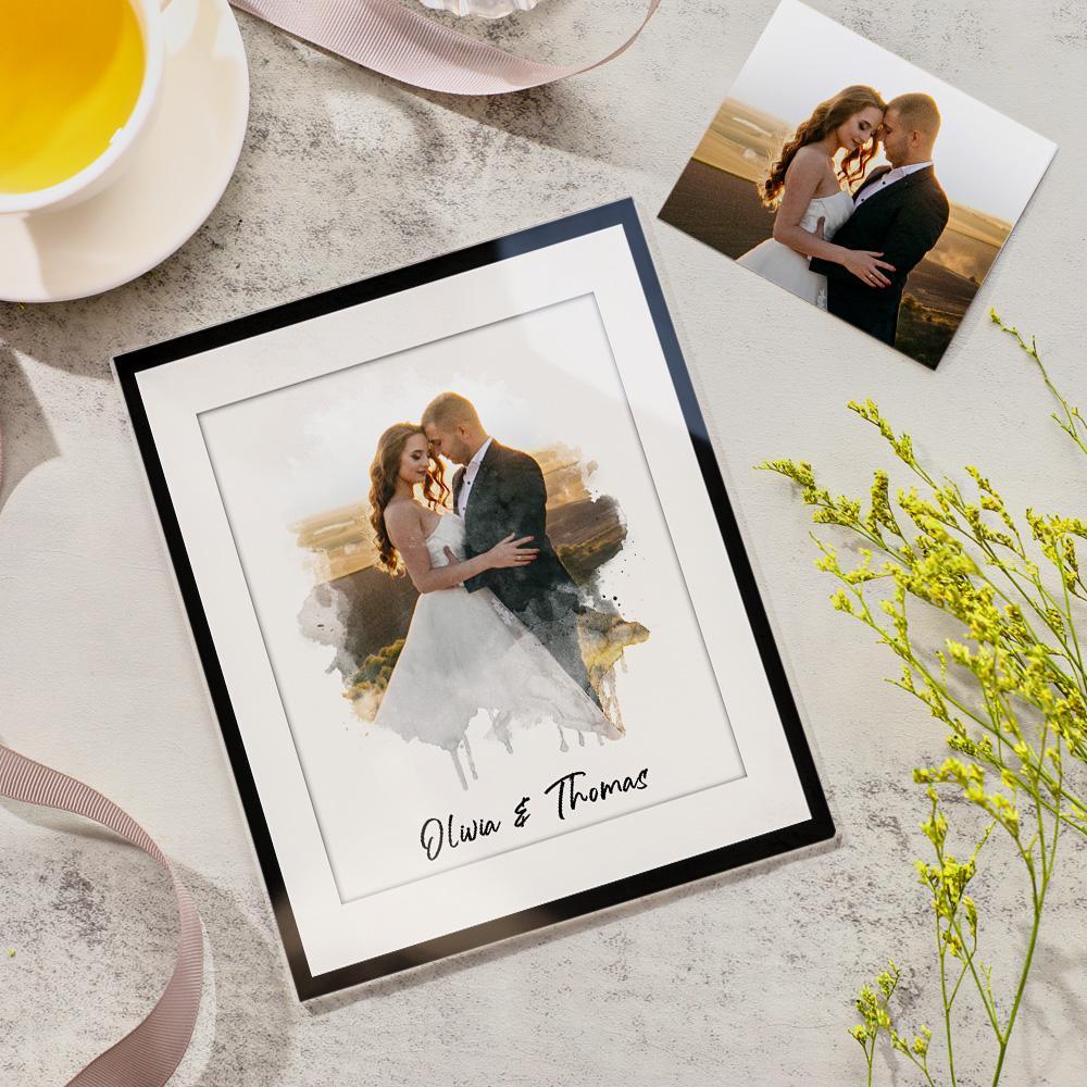 Watercolour Portrait Plaque Custom Photo Plaque Gifts for Her Wedding Gifts Personalized Artwork Home Decor