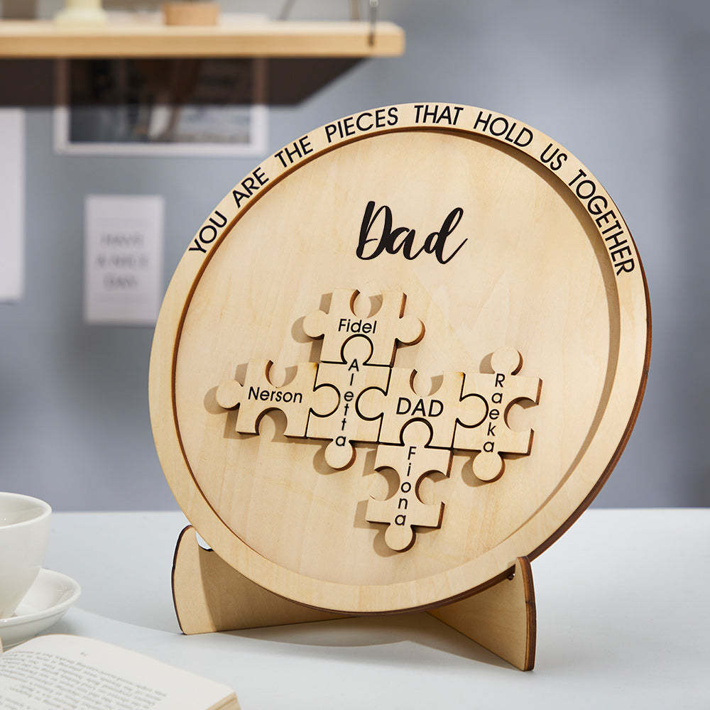 Custom Engraved Ornament Round Wooden Puzzle Pieces Sign Gifts for Parents - Myphotowallet