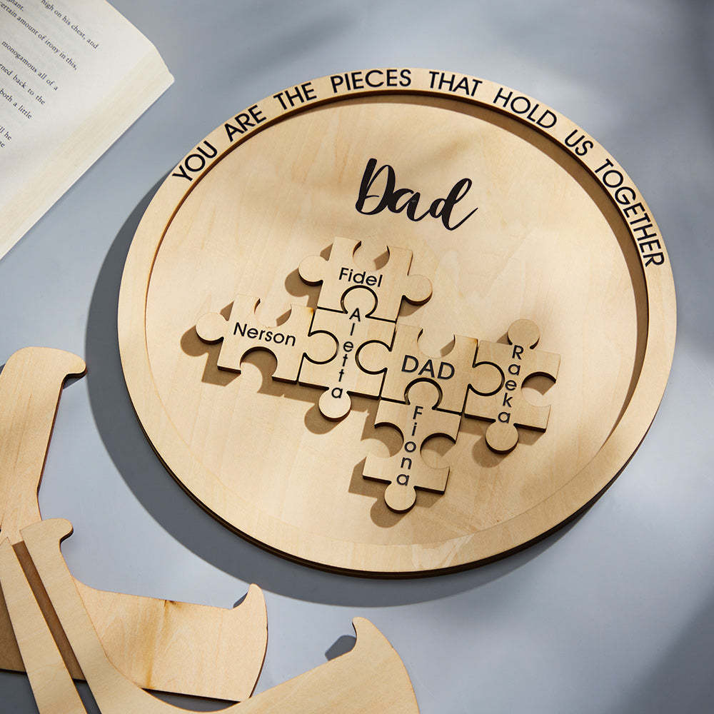 Custom Engraved Ornament Round Wooden Puzzle Pieces Sign Gifts for Parents - Myphotowallet