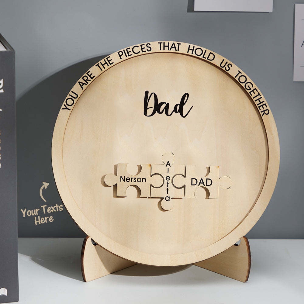 Custom Engraved Ornament Round Wooden Puzzle Pieces Sign Gifts for Parents - Myphotowallet