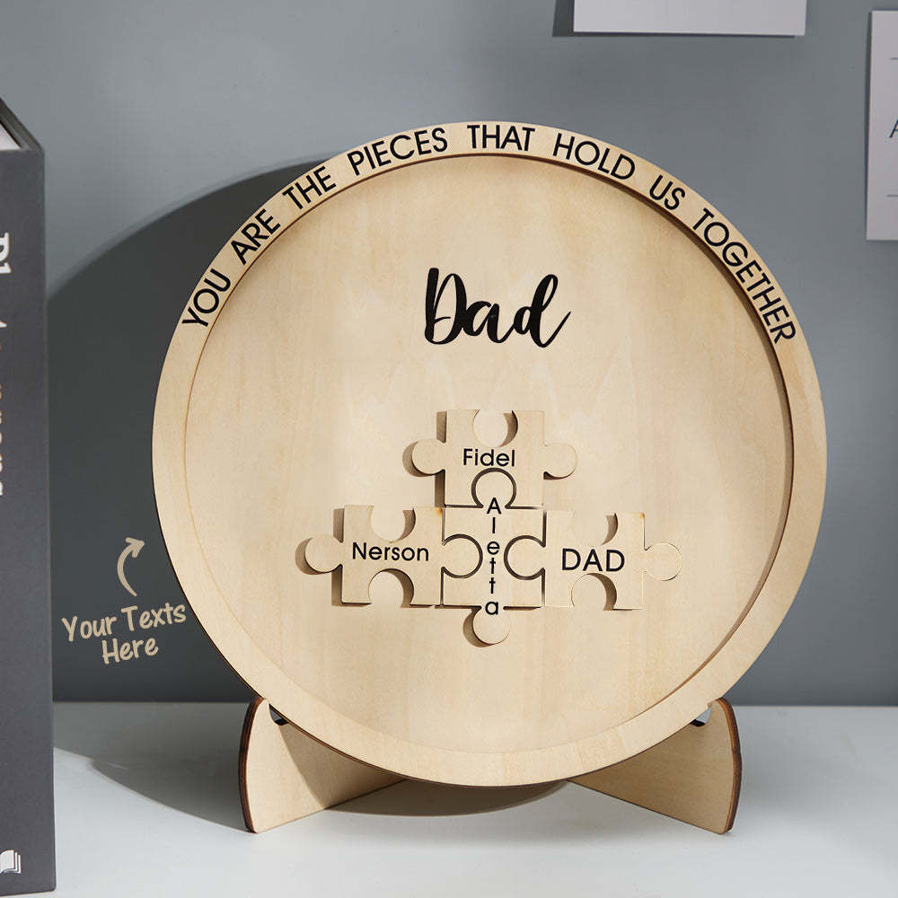 Custom Engraved Ornament Round Wooden Puzzle Pieces Sign Gifts for Parents - Myphotowallet