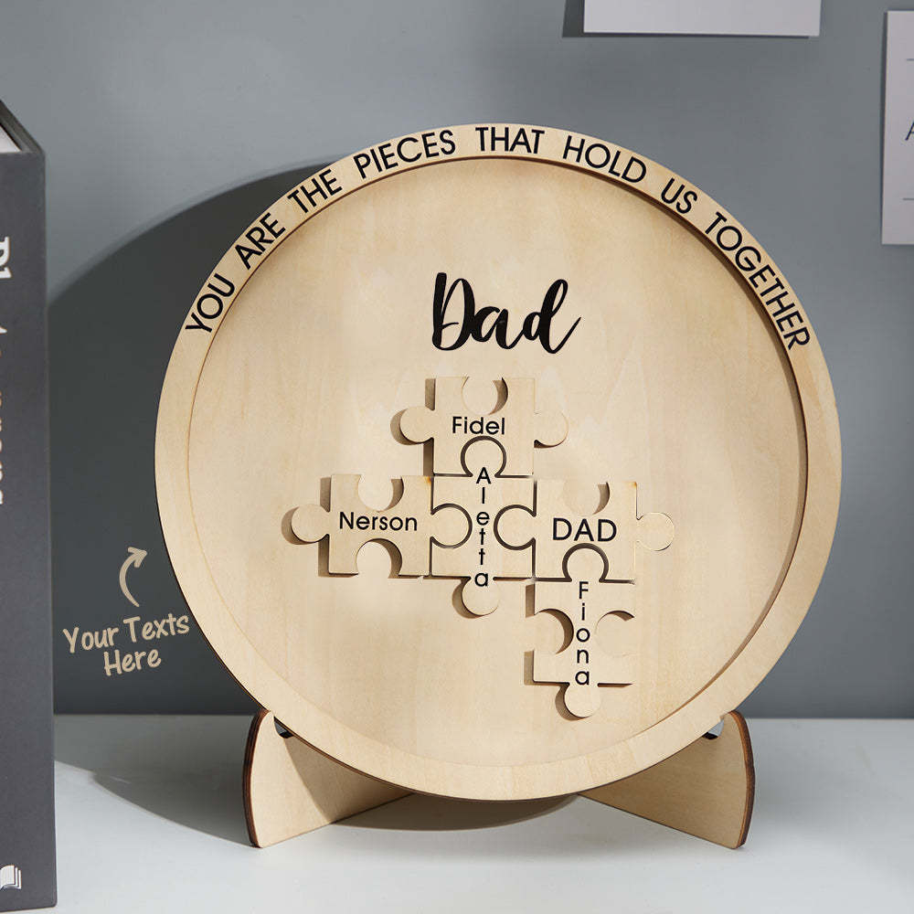 Custom Engraved Ornament Round Wooden Puzzle Pieces Sign Gifts for Parents - Myphotowallet