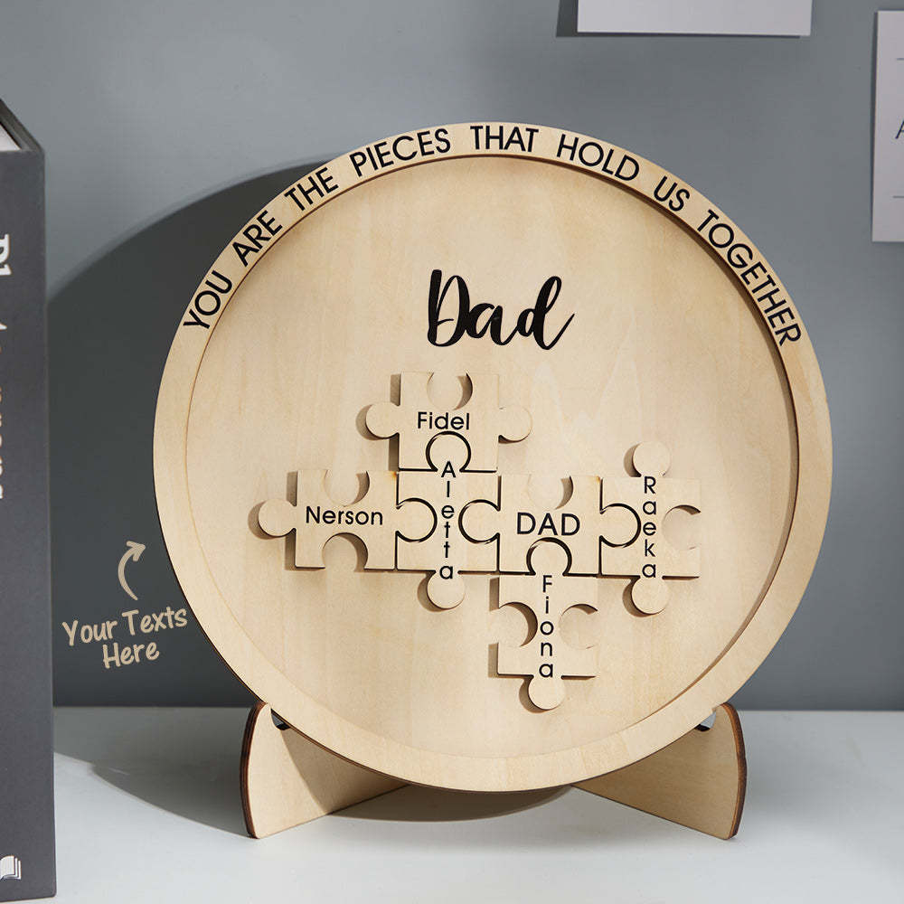 Custom Engraved Ornament Round Wooden Puzzle Pieces Sign Gifts for Parents - Myphotowallet