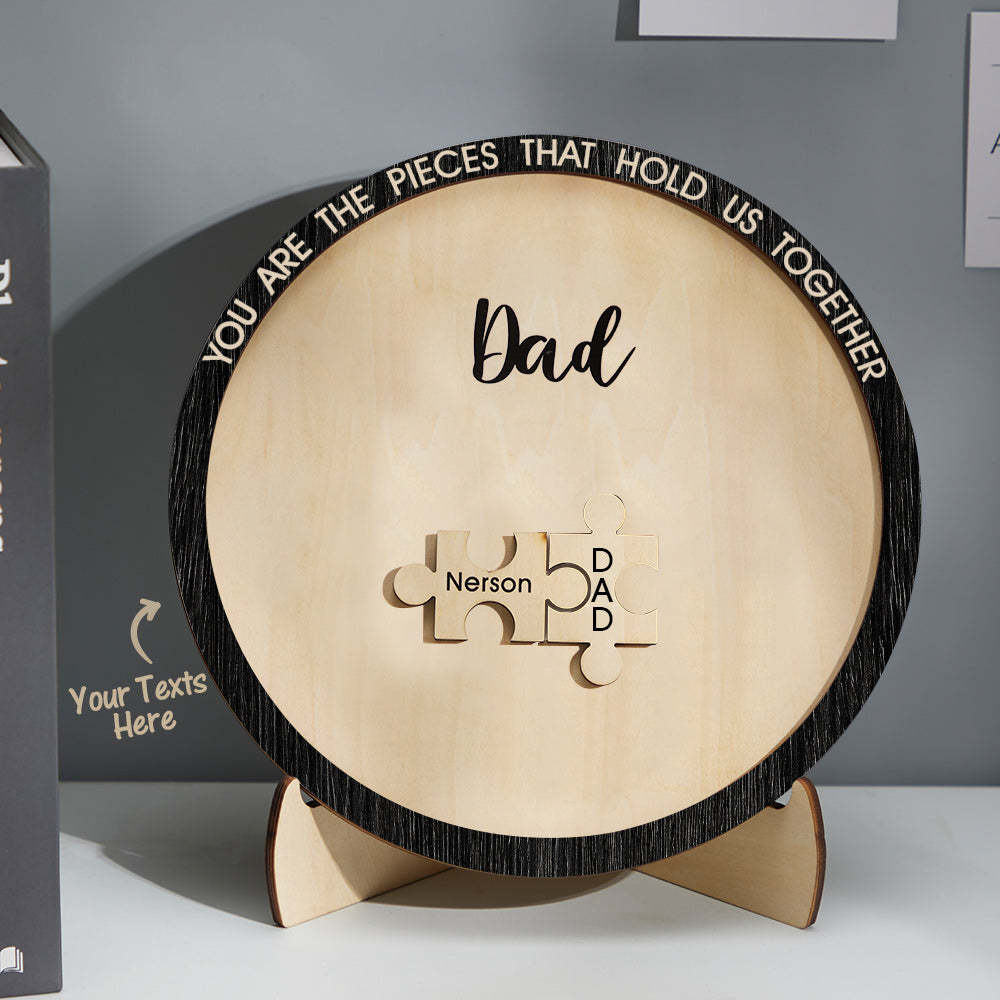 Custom Engraved Ornament Round Wooden Puzzle Pieces Sign Gifts for Parents - Myphotowallet