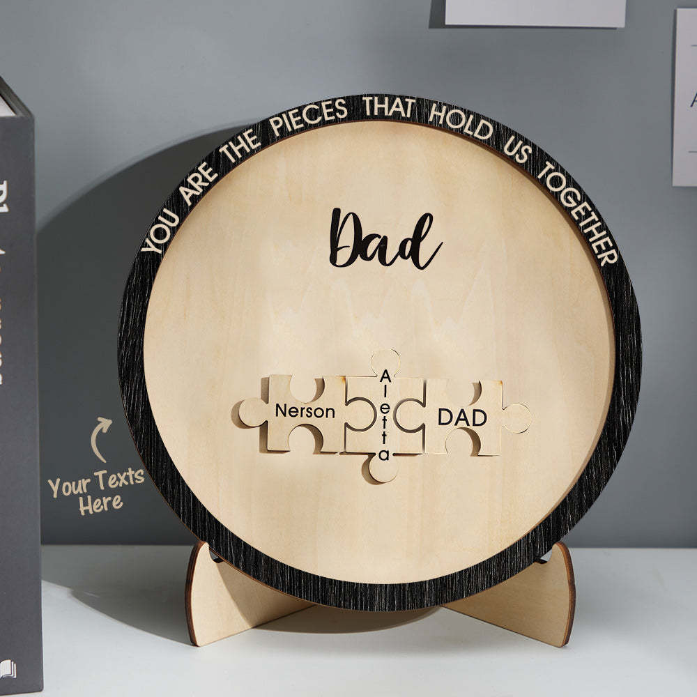 Custom Engraved Ornament Round Wooden Puzzle Pieces Sign Gifts for Parents - Myphotowallet