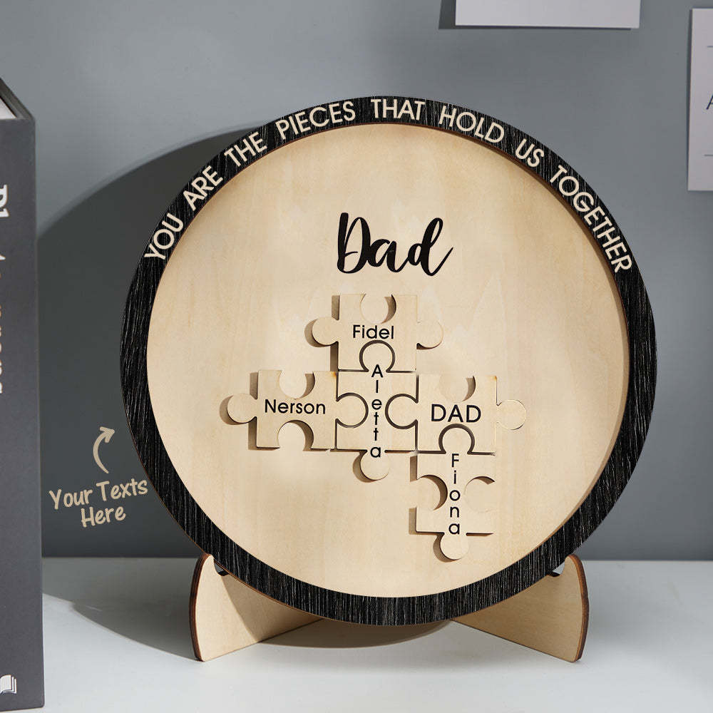 Custom Engraved Ornament Round Wooden Puzzle Pieces Sign Gifts for Parents - Myphotowallet