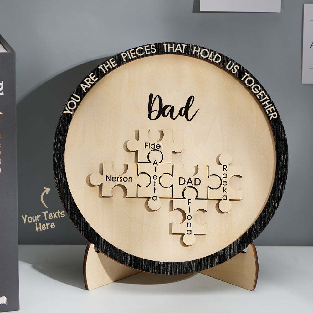 Custom Engraved Ornament Round Wooden Puzzle Pieces Sign Gifts for Parents - Myphotowallet