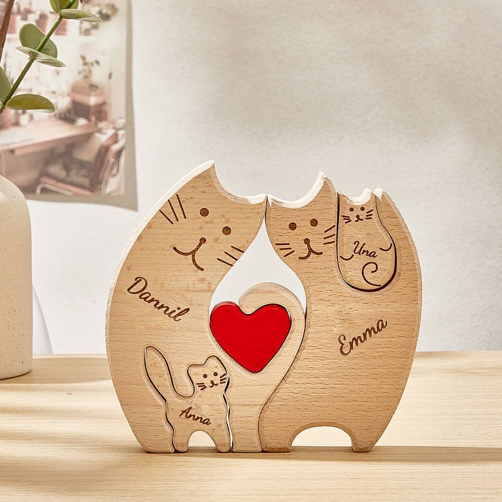 Personalized Wooden Cats Custom Family Member Names Puzzle Home Decor Gifts - NameNecklace - myphotowallet
