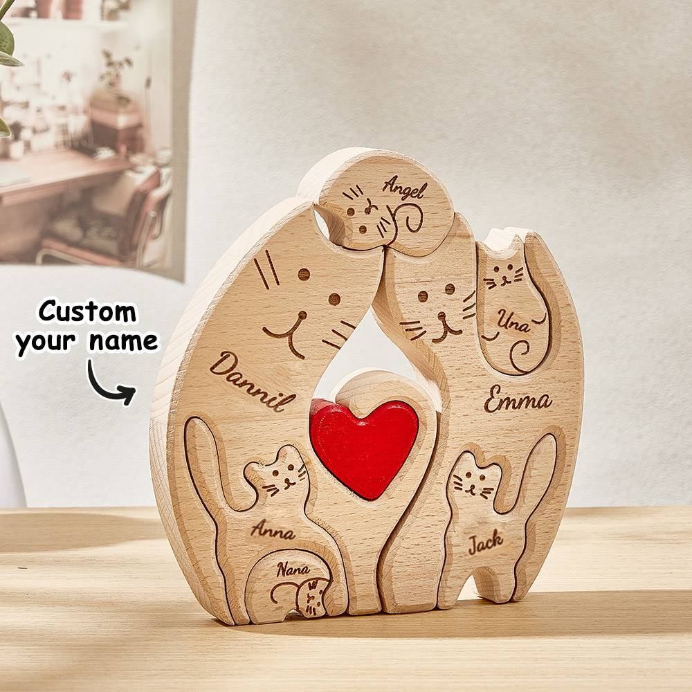 Personalized Wooden Cats Custom Family Member Names Puzzle Home Decor Gifts - NameNecklace - myphotowallet