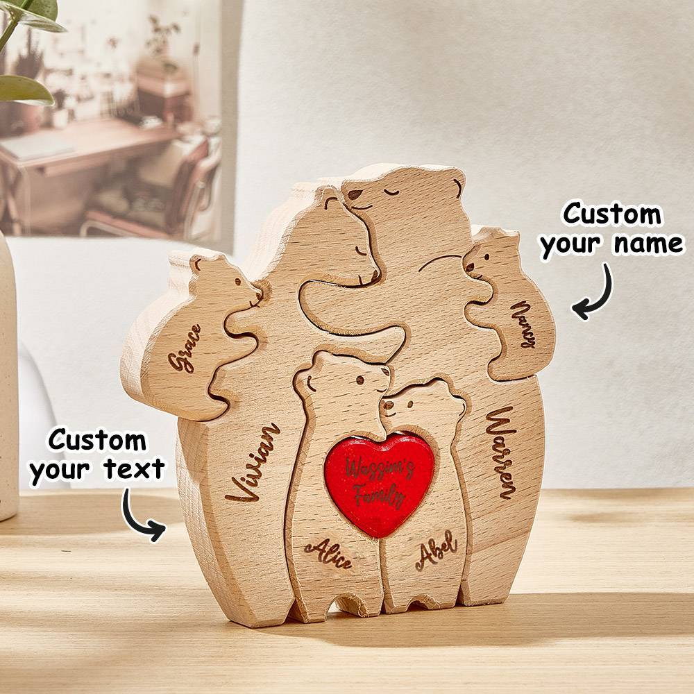 Personalized Wooden Hug Bears Custom Family Member Names Puzzle Home Decor Gifts - NameNecklace - myphotowallet