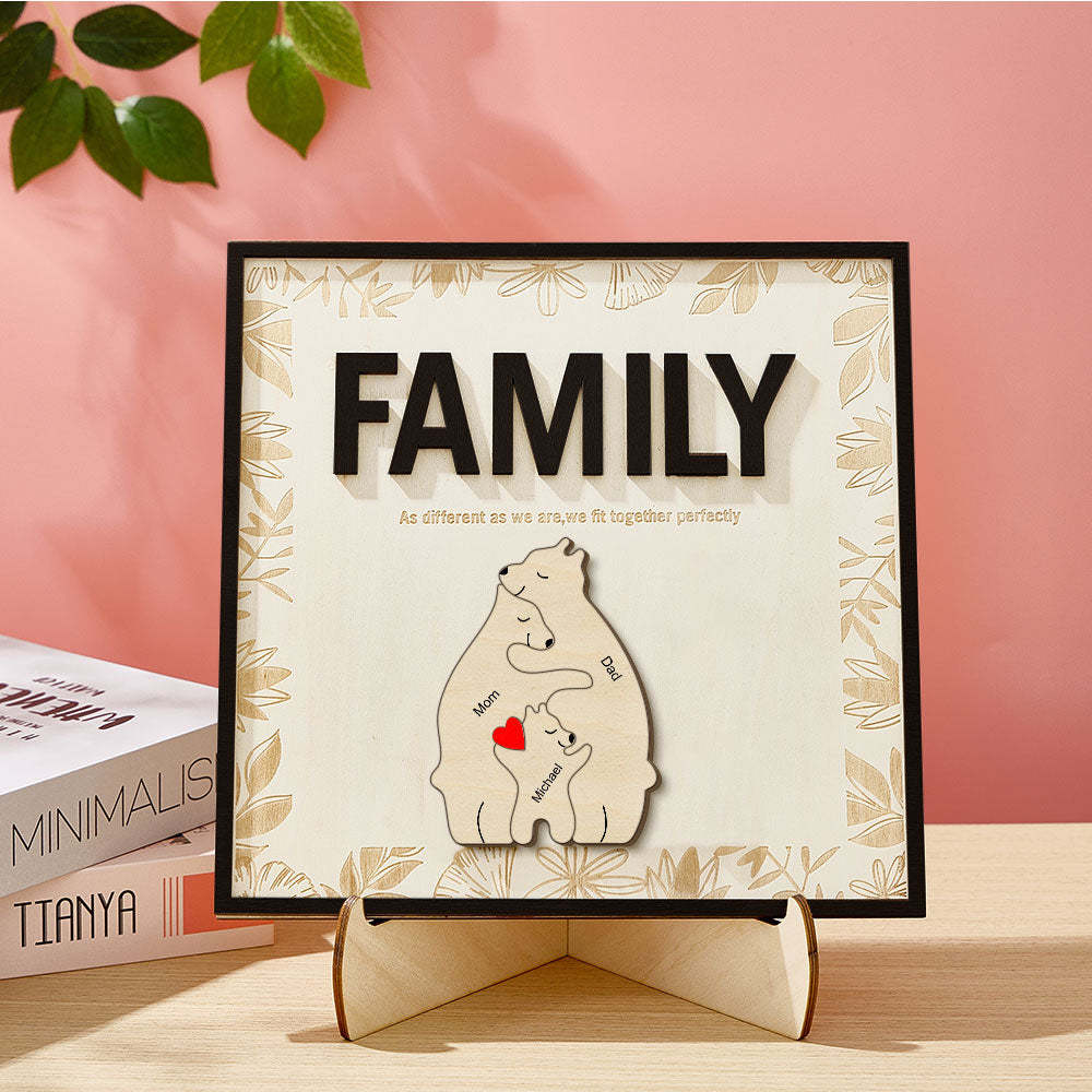 Personalized Family Bear Wooden Plaque Custom Family Member Name Sign Gift for Mom - NameNecklace - myphotowallet