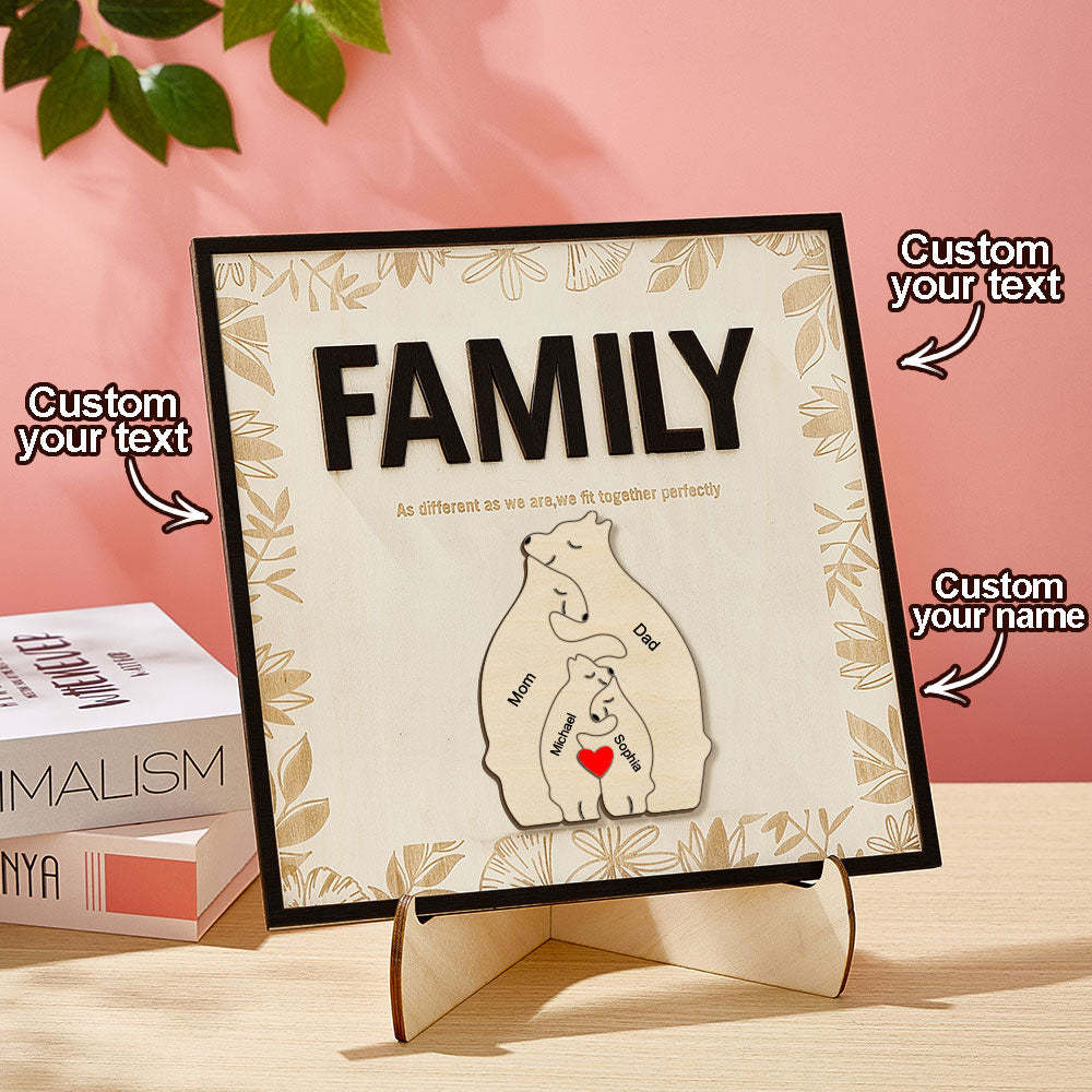 Personalized Family Bear Wooden Plaque Custom Family Member Name Sign Gift for Mom - NameNecklace - myphotowallet