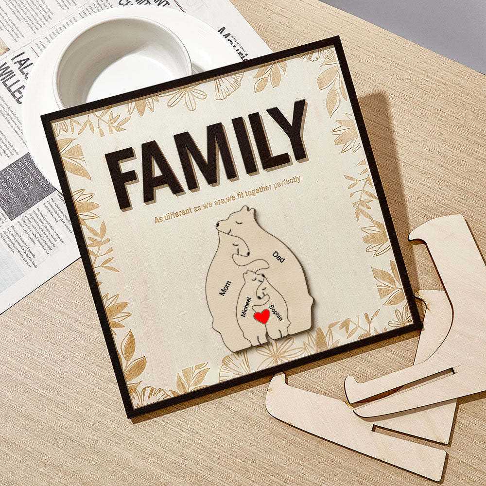 Personalized Family Bear Wooden Plaque Custom Family Member Name Sign Gift for Mom - NameNecklace - myphotowallet