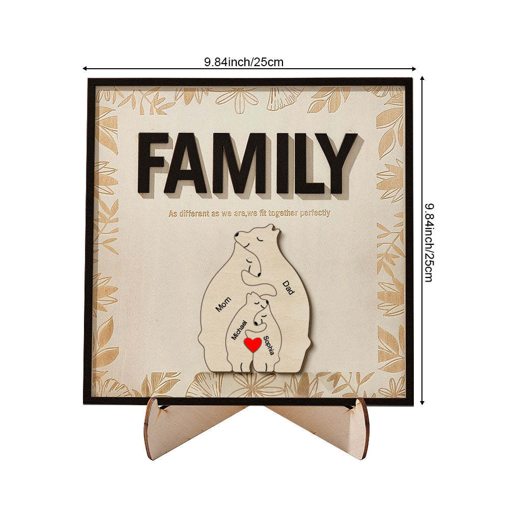 Personalized Family Bear Wooden Plaque Custom Family Member Name Sign Gift for Mom - NameNecklace - myphotowallet