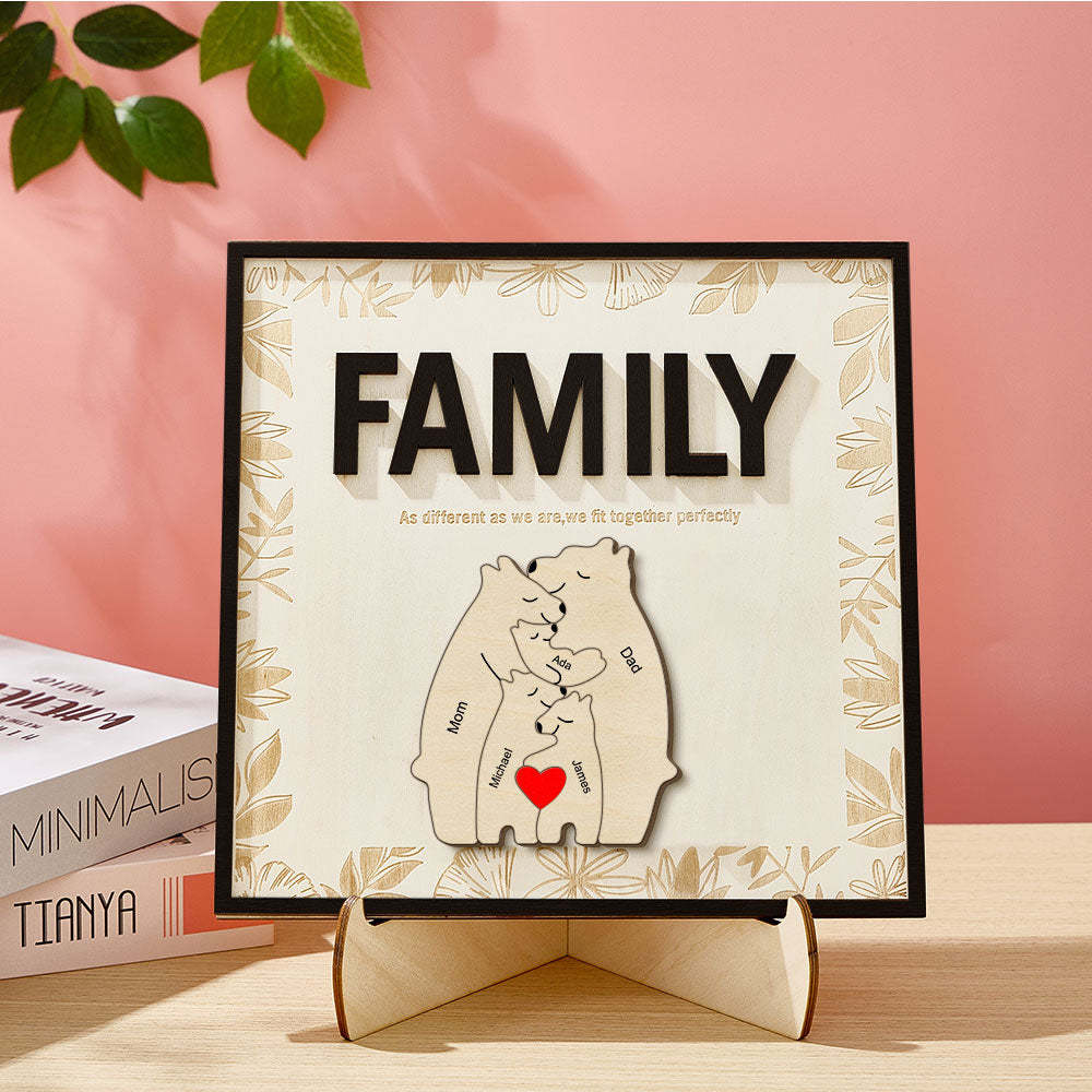 Personalized Family Bear Wooden Plaque Custom Family Member Name Sign Gift for Mom - NameNecklace - myphotowallet