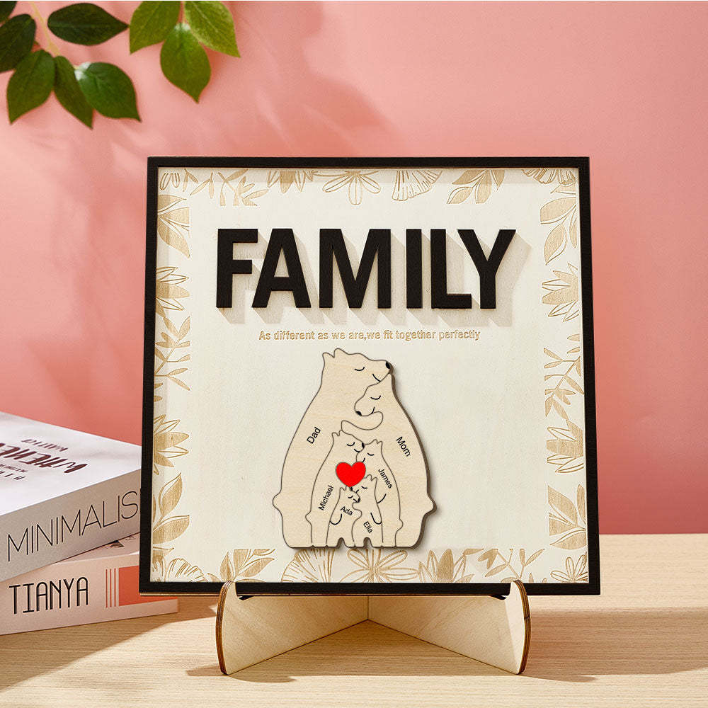 Personalized Family Bear Wooden Plaque Custom Family Member Name Sign Gift for Mom - NameNecklace - myphotowallet