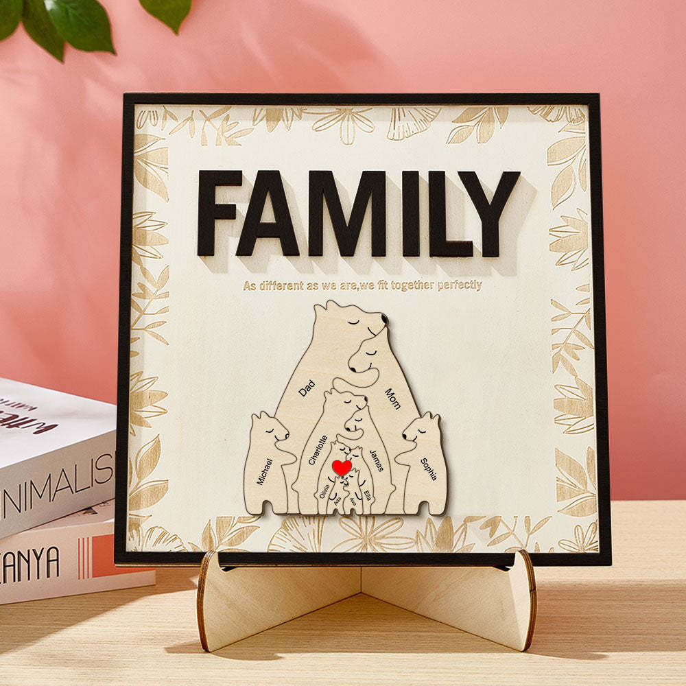Personalized Family Bear Wooden Plaque Custom Family Member Name Sign Gift for Mom - NameNecklace - myphotowallet
