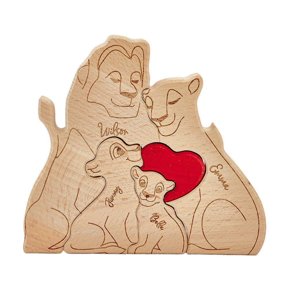 Personalized Wooden Lion Puzzle Custom Lion Family Names Puzzle Home Decor Gifts - NameNecklace - myphotowallet